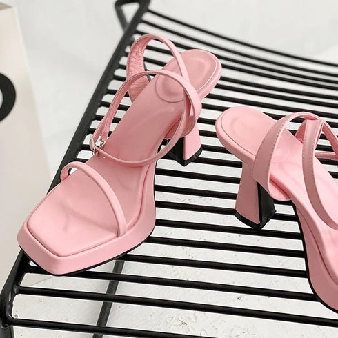 Luxury Square Toe Cross Strap Heels